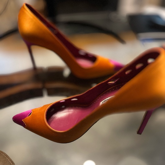 Manolo Blahnik Pink & Orange Pumps - Picture 6 of 13